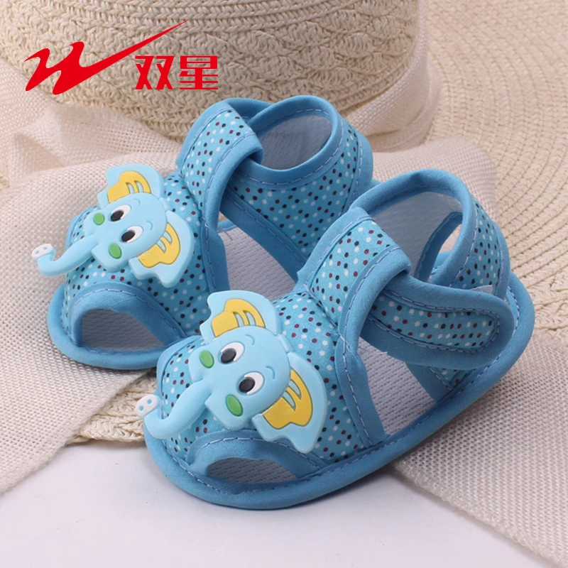 

Double Star 0-1 Year Old Summer Cartoon Elephant Baby Shoes Cloth Soft Bottom Toddler Sandals Baby Shoes First Walker