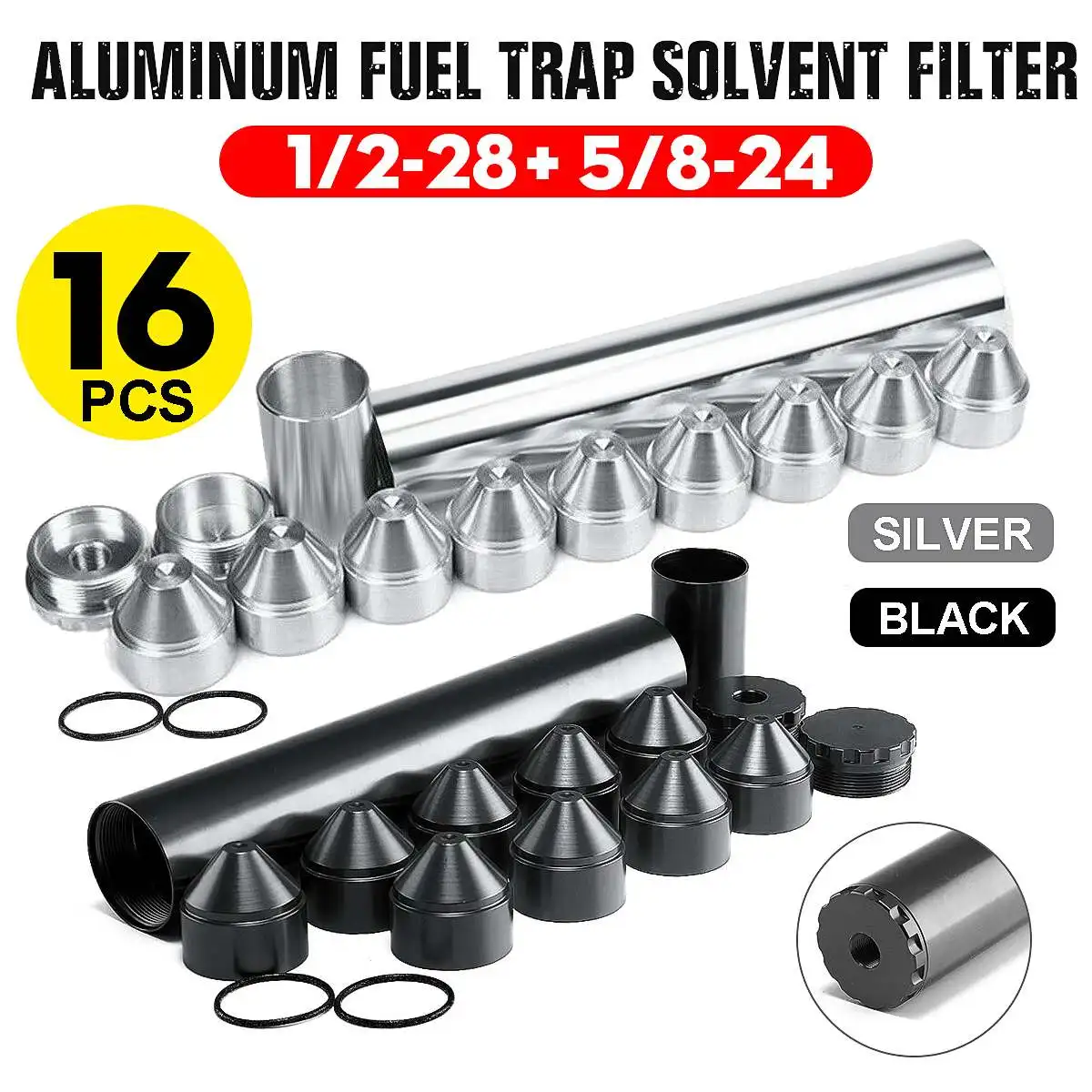 

Aluminum 16x 1/2-28+5/8-24 Car Fuel Filter Car Solvent Trap For NAPA 4003 WIX 24003 1-3/4''x10'' 1.70''