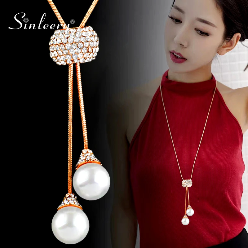 SINLEERY Gorgeous Sliding Pearl Pendant 