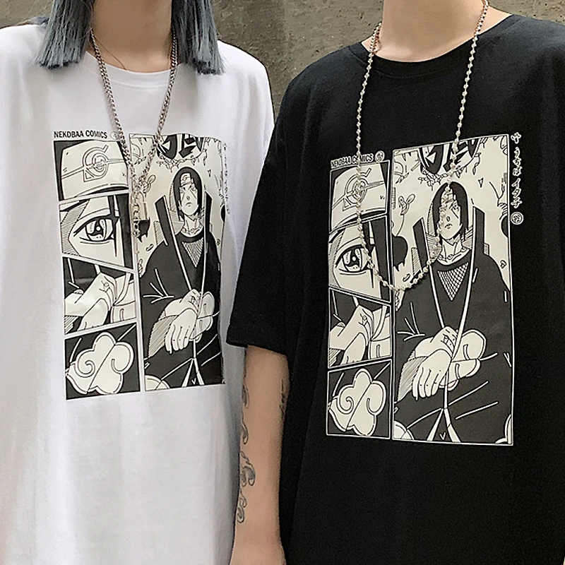 Harajuku Naruto Мужская футболка унисекс крутая японская аниме Uchiha Itachi печатная с