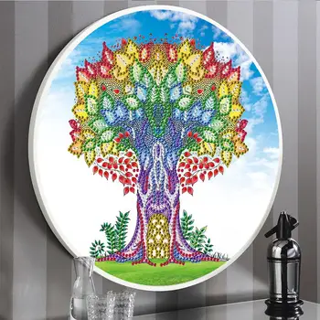 

Colorful Tree Pattern 5D Diamond Painting Cross Stitch With Round Frame Diamond Embroidery Picture Of Rhinestone Home Wall Decor