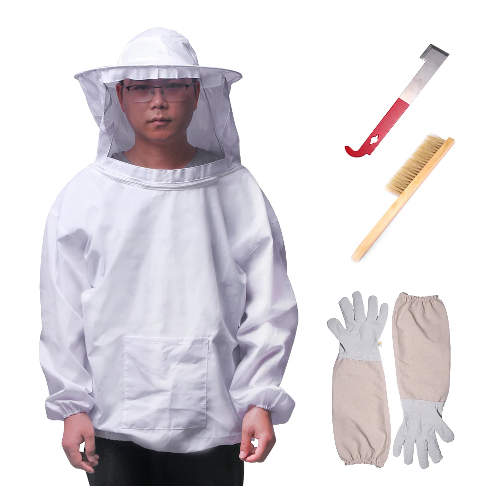 

4Pcs Beekeeping Suit Tool Set Sheepskin Gloves Wood Steel Linen Very Light Breathable FabricExcellent Quality Durable Tool Set