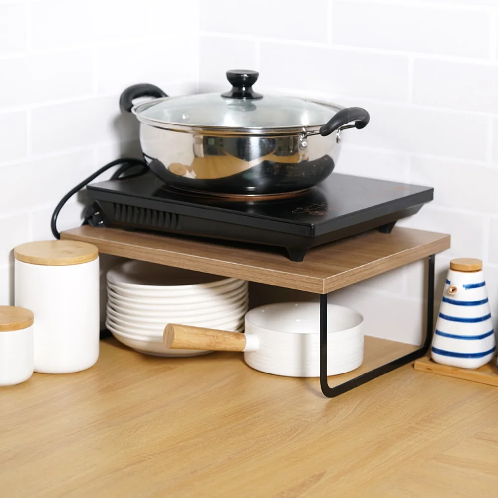  Multi-function household storage rack kitchen solid wood induction cooktop bracket WY8051501 - 33056714986
