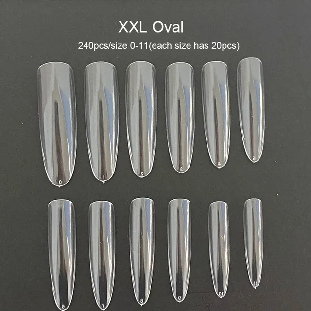 240pcs Gelly Tips Soft Gel Nail Extension Tips Full Cover Pre-shaped Sculpted Long Coffin Stiletto False Tip Quick Building Mold XXL Oval