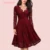 Women's Plus Size A Line Dress Solid Color V Neck Lace Long Sleeve Fall Casual Prom Dress Knee Length Dress Daily Vacation Dress / Party Dress 1