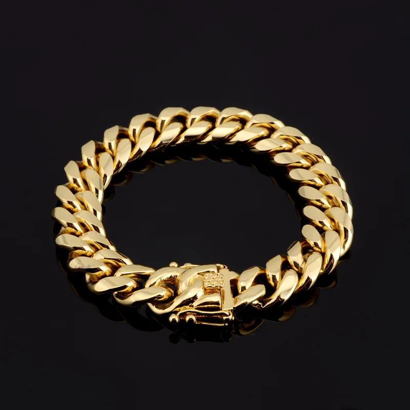 

charming Men's Yellow Gold 316 Stainless Steel Hip Hop gold Heavy Miami Cuban Link Bracelet