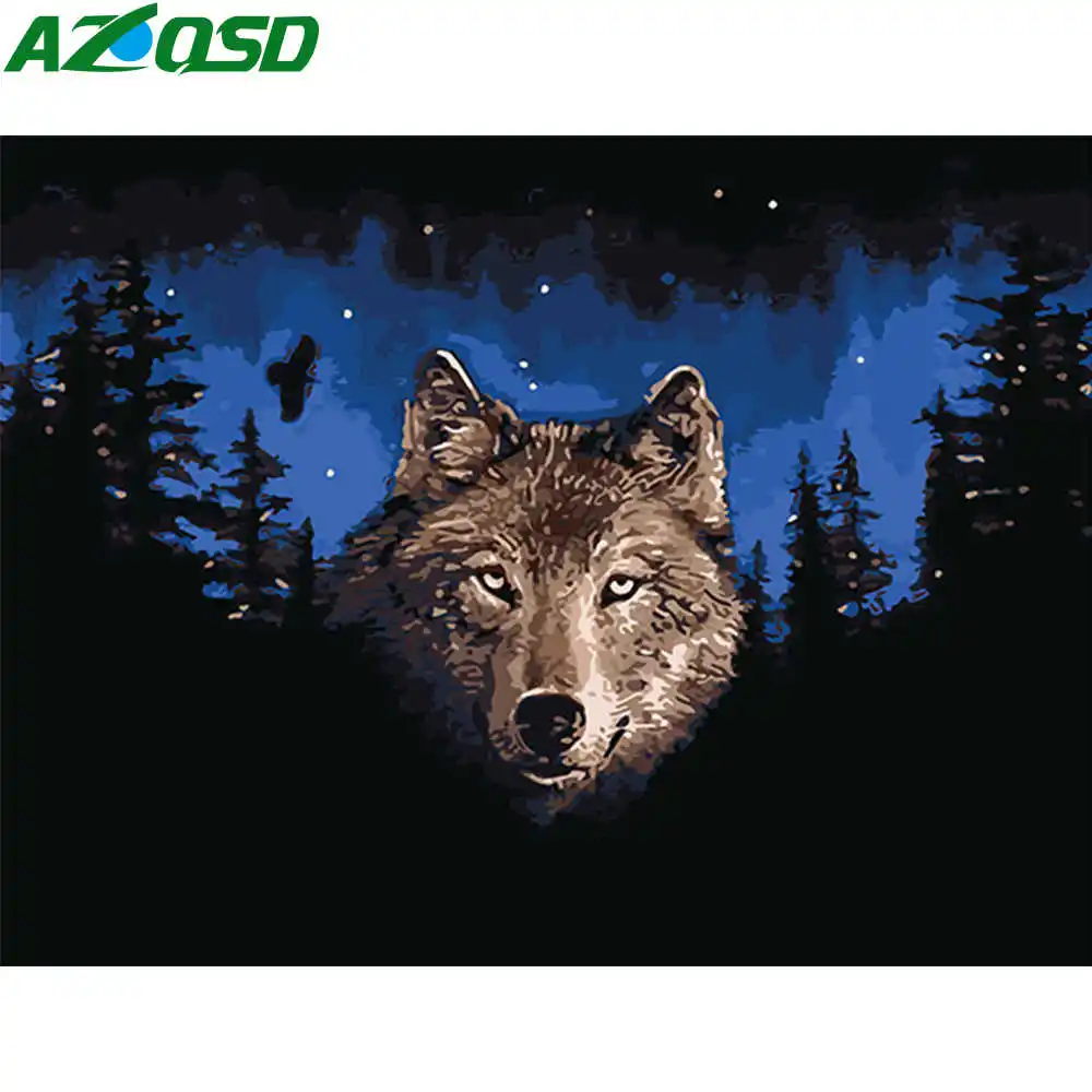 AZQSD Painting By Numbers Paint Wolf DIY Canvas Picture Home Decoration Hand Painted Oil Animal K070 | Дом и сад