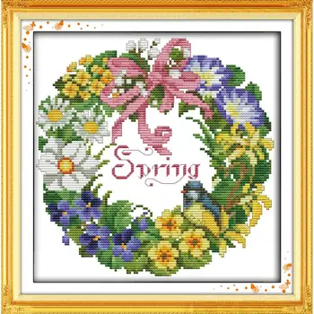 

Joy Sunday Floral Cross Stitch Garland Home Decoration Kit 11CT14CT DMS Cross Stitch Pattern Embroider Kits DIY Needlework Sets