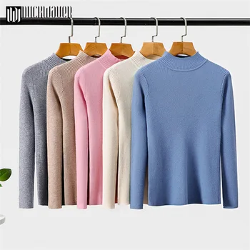

Duckwaver High Quality Autumn Winter Warm Women Sweater Thick Turtleneck Pullover Sweater Fashion Rib Knitted Female Jumper Top
