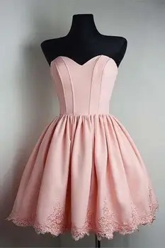 

Unique Design Short Dress Sexy Sweetheart Lace Appliques Satin A-line Party Dress