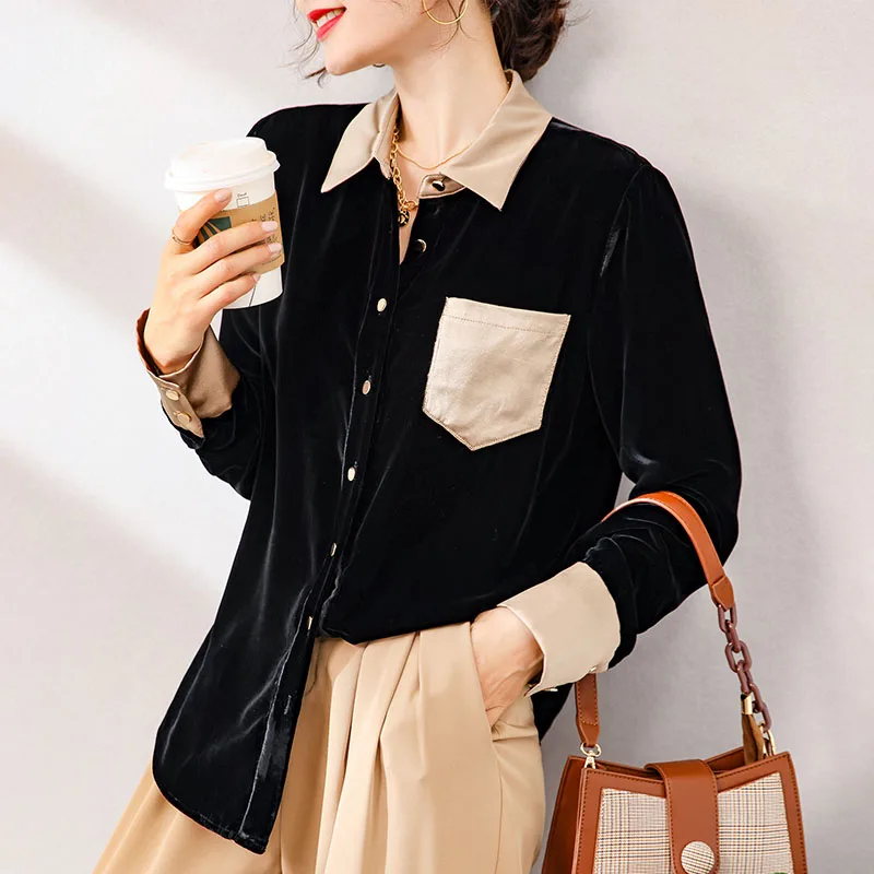 100% Silk Women's Runway Shirts Turn Down Collar