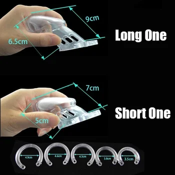 Short/Long Male Plastic Chastity Cage padlock Lock With 5 Penis Ring Cock Cages Chastity Belt Sex Toy for Men Penis Sleeve 2