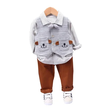 

2020 New Spring Autumn Children Fashion Clothes Baby Boys Girls Striped Cartoon Vest Shirt Pants 3Pcs/sets Kids Infant Tracksuit