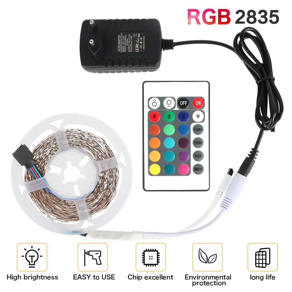 Гибкая светодиодная лента RGB светильник SMD 5050 2835 RGB лента fita светильник rgb 5 м 20 м светодиодный диодный диод DC12V пульт дистанционного управления+ адаптер