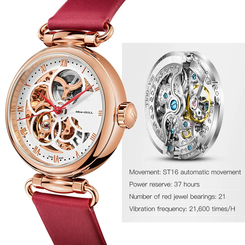 2022 Seagull Fashion Women's Watch Leather Strap Waterproof Automatic Full Hollow Mechanical For Women Watch 811.11.6002 4
