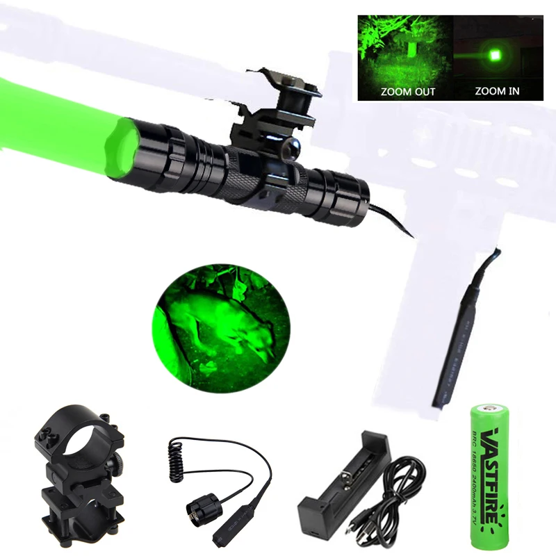 Green Package 3 300 ярдов зеленый/красный масштабируемый охотничий фонарь тактический страйкбол пистолет Armas фонарик+ 18650+ USB зарядное устройство+ винтовка крепление+ переключатель - Испускаемый цвет: Green Package 3