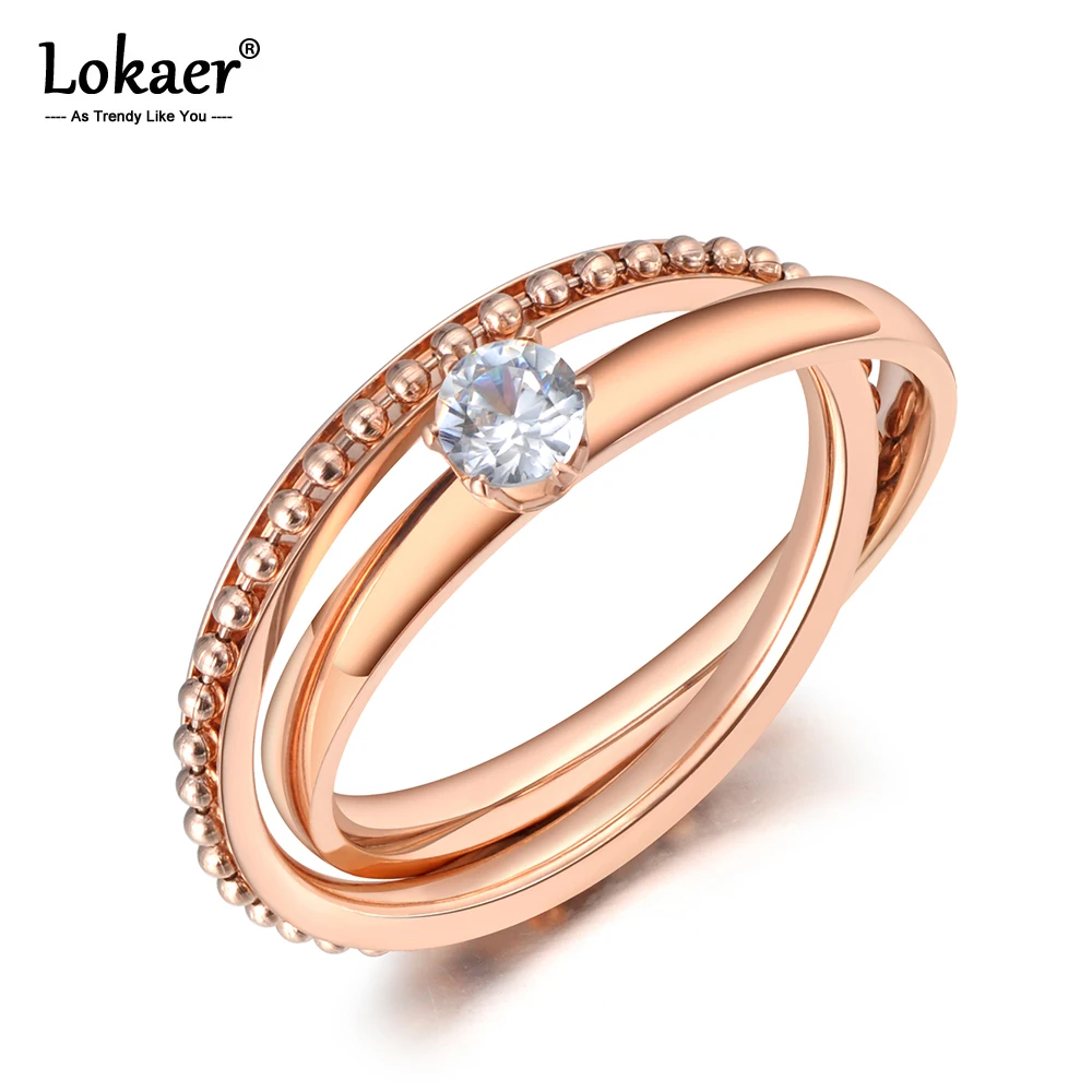 Lokaer дизайн 2 в 1 кубические циркониевые кольца ювелирные изделия из титановой нержавеющей стали обручальное кольцо для женщин R19110
