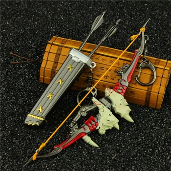 

18cm Anime Overwatch Hanzo Bow And Arrow Sword Model Weapon Keychains Overwatch Hanzo Cosplay Metal Toy Keychain Keyring