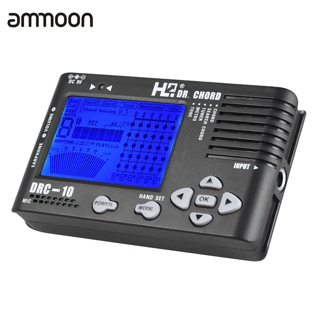 

4 in 1 Electronic Digital Guitar Chromatic Tuner Metronome Tone Generator Chord Finder Built-in Mic Tuning LCD Display
