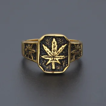 

Brass Punk Style Gold Color Black Oil Maple 8/9/10/11/12 Leaf Weed ring