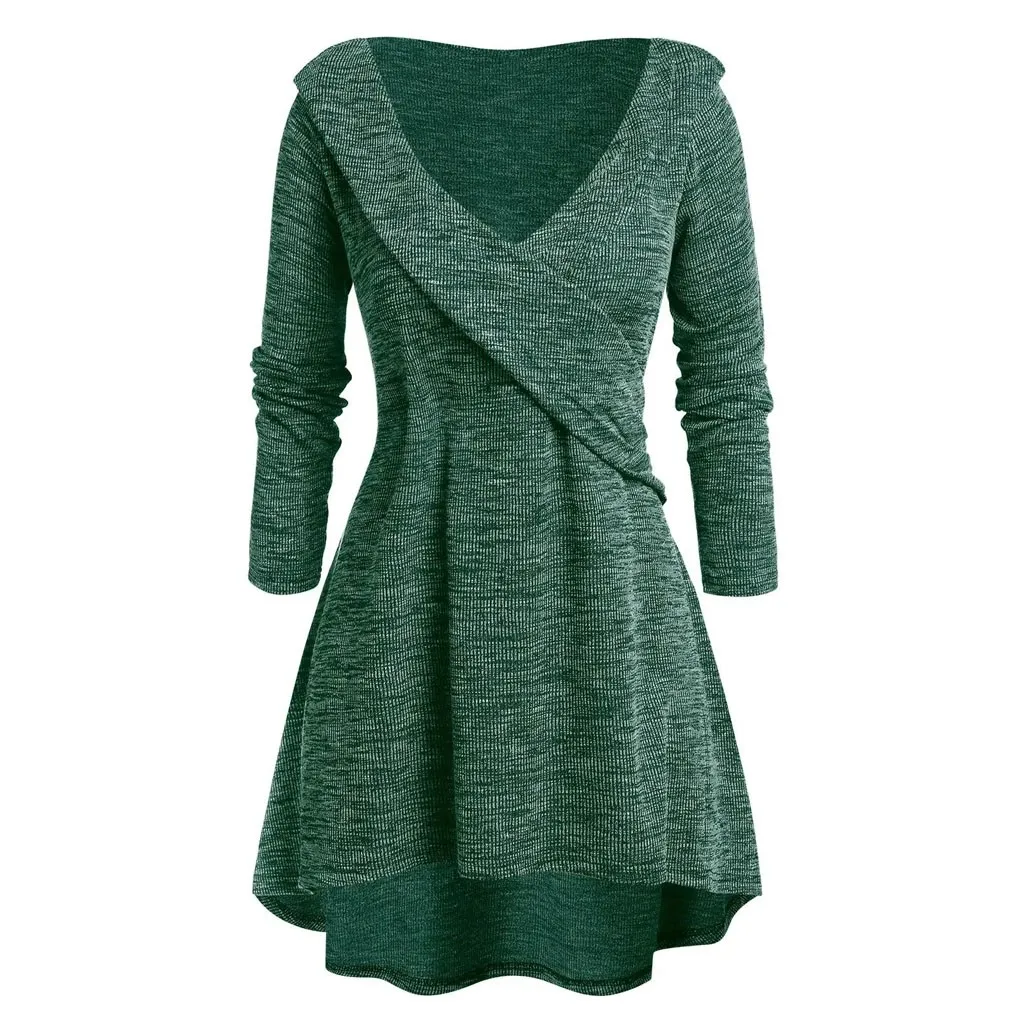 Большой размер, модная длинная Повседневная Блузка с v-образным вырезом, зимний женский свитер, топы, женская рубашка с длинным рукавом, блуза, свитер