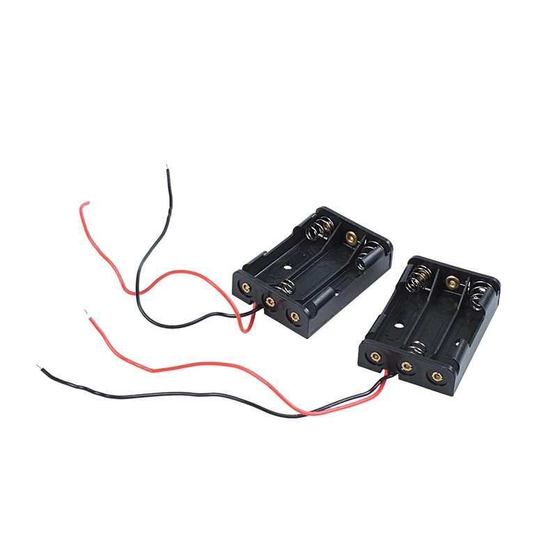 

2 Pcs Black Plastic Battery Holder Case Wired for 3 x AAA 1.5V