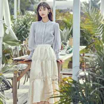 

Europe Vintage Fashion Skirt 2020 Spring Elegant Small Fresh Casual Loose Design Pleats Goddess Fan Minority Casual Skirt Y2766