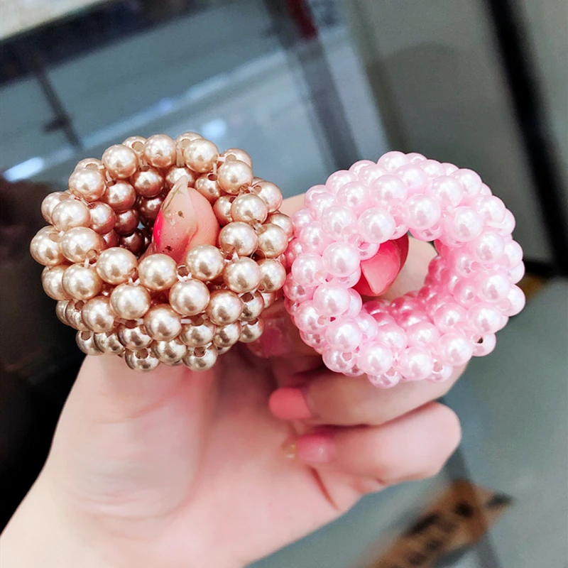 

Trendy Pearl Rhinestone Elastic Hair Bands Women Multi-Layer Ins Pearl Ponytail Holder Gum For Hair Accessories