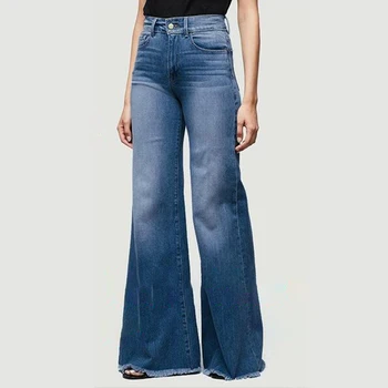 

Women Bell Bottom Pants New Fashion Blue Denim Vintage Mom Wide Leg Jeans Full Length Plus Size Boyfriend High Waisted Flare