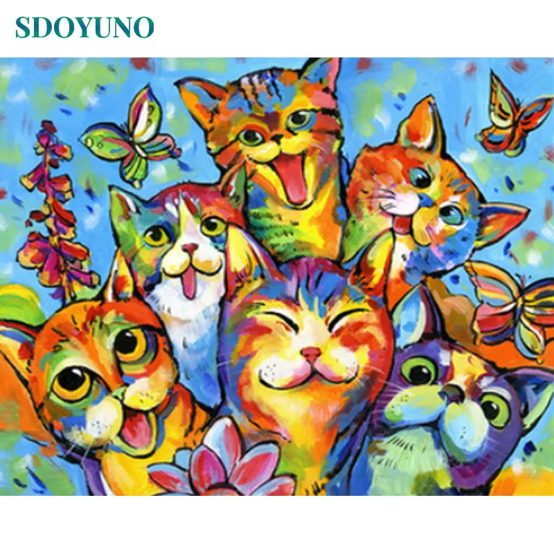 SDOYUNO 60x75cm Oil Painting By Numbers Cat DIY Drawing by numbers Animals Frameless Digital On Canvas | Дом и сад