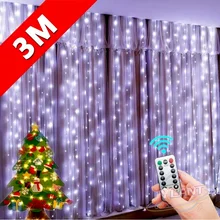 

YLT LED String Light Christmas Decoration Remote Control USB Wedding Garland Curtain Lamp Holiday for Bedroom Bulb Outdoor Fairy