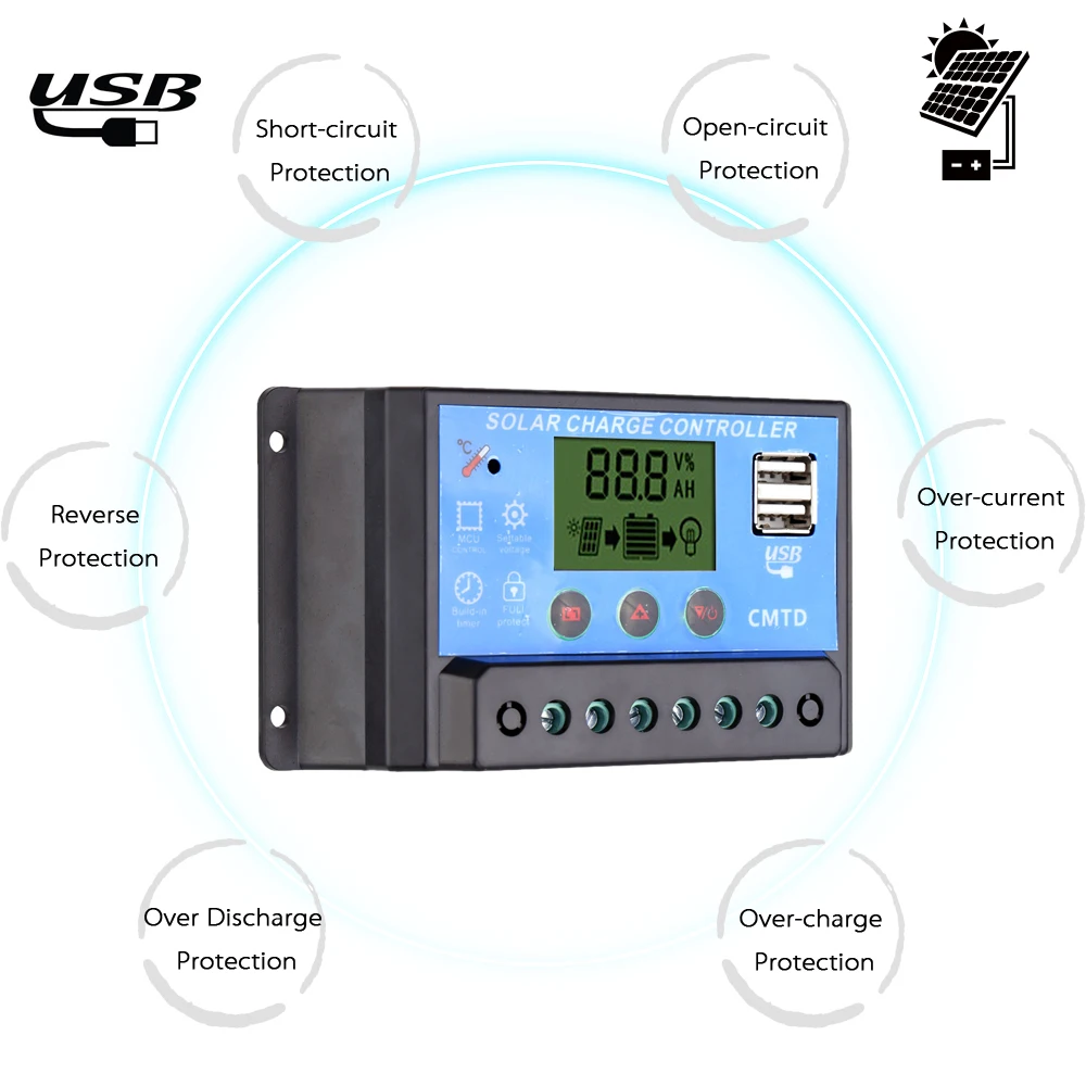 Anself 12V/24V Солнечный контроллер заряда с ЖК дисплей Дисплей автоматический таймер