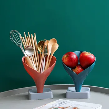 

1pcs Plastic Storage Rack Funnel Kitchen Vegetable Fruit Tableware Drain Rack Multifunctional Filter Punch-free Kitchen Organize