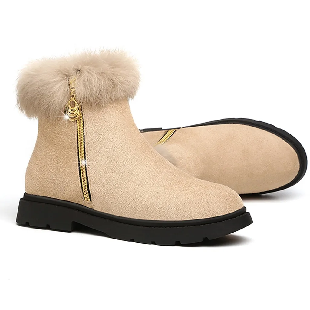 Women's solid color square high heels zipper suede warm snow boots round head suede side with snow boots#1