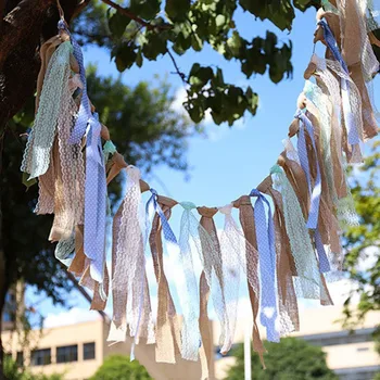 

Vintage Chic burlap linen lace bunting flags pennant Party lace Banner Tissue for party wedding garland decoration 1set