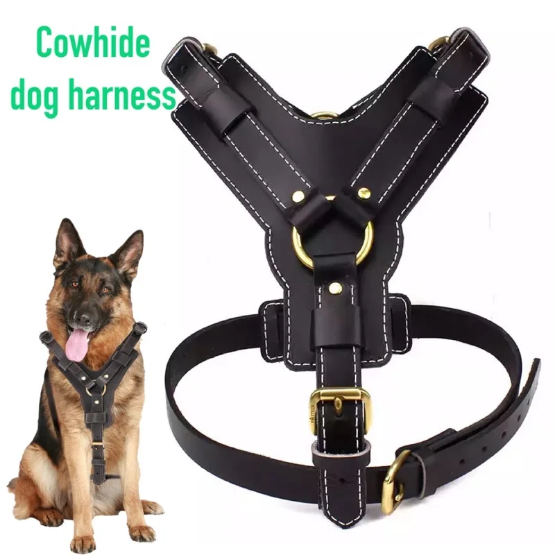 Duty Real Cowhide Leather Dog Collars Medium Large Dogs German Shepherd  Collar