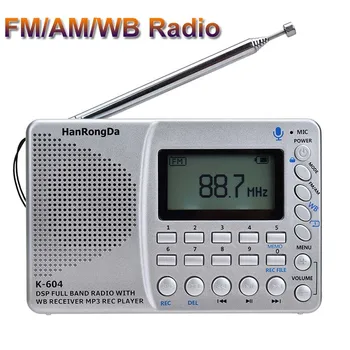 

Portable FM/AM/WB Radio Receiver Mini MP3 Player with MIC Support Recording TF Card AUX Rechargeable Battery English/Spanish