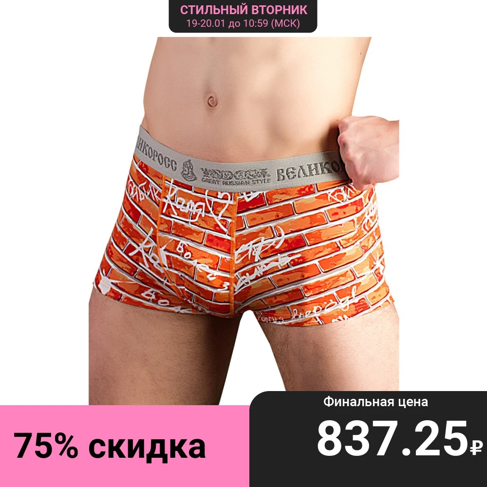Трусы боксеры Великоросс кирпичи с надписями хлопок ПИМа|Боксеры| |
