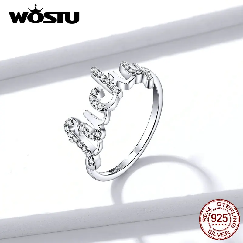 WOSTU горячая Распродажа Настоящее 925 пробы Серебряное кольцо для женщин дизайн CZ счастливые кольца с декоративной надписью модное ювелирное изделие CTR092