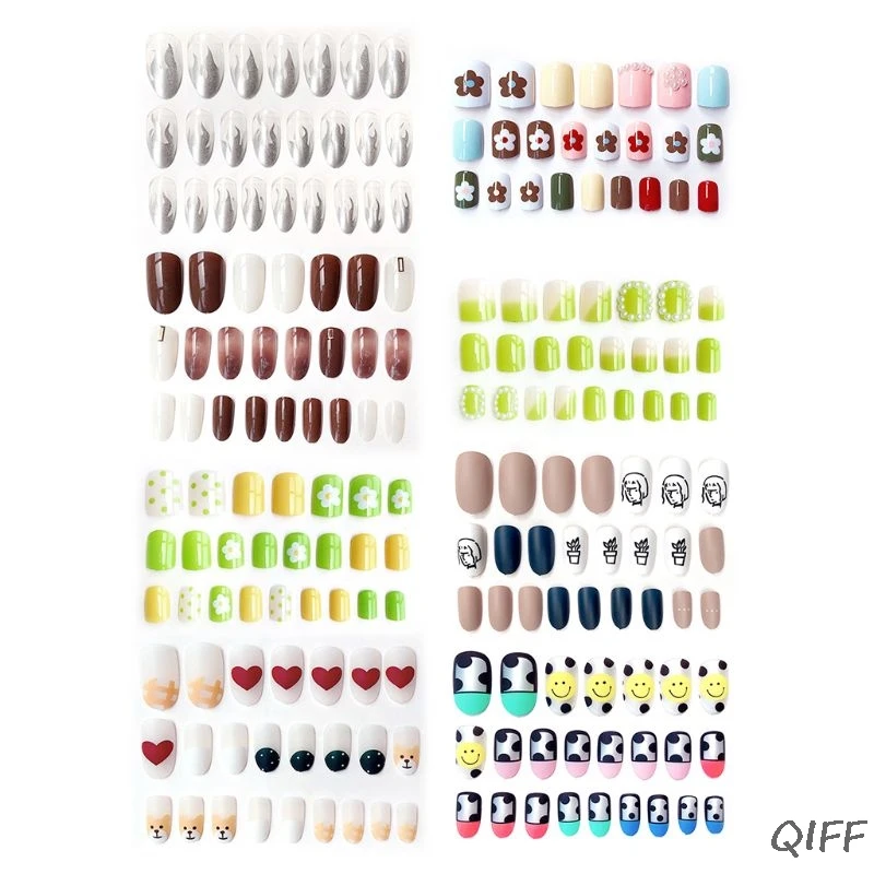 

24pcs/set Elegant Color Jump Design False Nails Simple Middle-Long Size Lady Full Nail Tips with Sided Adhesive Easy Install