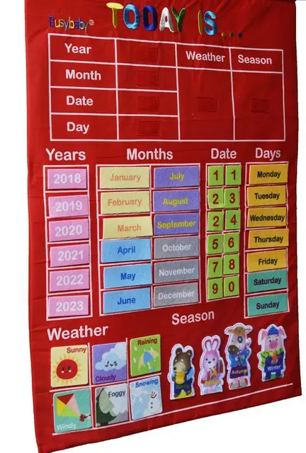 Kindergarten Educational Toy Cloth Learning English Alphabet Weather Date Season Calendar Teaching Tool Pocket Hanging Bag 5