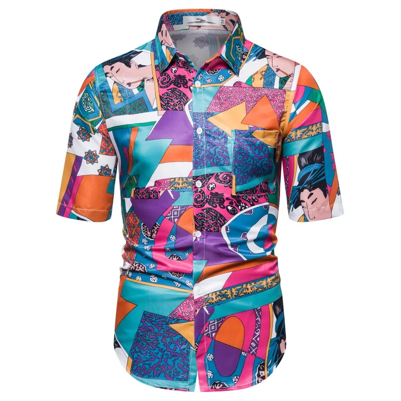 

Fashion Men Short Sleeve Hawaiian Shirt Fast drying Plus Size Asian Size S-2XL Summer Casual Floral Beach Shirts For Men