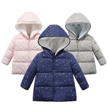 Куртки со звездами для девочек; хлопковое теплое пальто для девочек; сезон осень-зима; детская куртка на молнии с капюшоном; детская одежда; сезон осень-зима