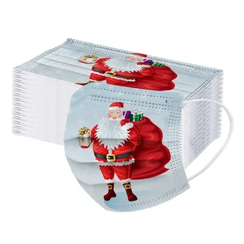 

50pcs Adults Christmas Santa Claus Print Disposable Face Mask 3 Layer Breathable Outdoor Dustproof Earloops Masks Mondkapjes