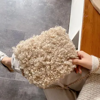 

2019 Winter Fashion New Round Crossbody bag High quality Soft Plush Women's Designer Handbag Chain Shoulder Messenger Bag