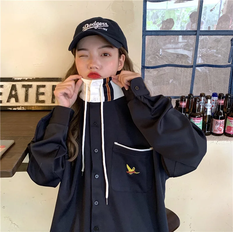 

Loose-Fit Back Printed Single Breasted Hooded Long-sleeved Coat