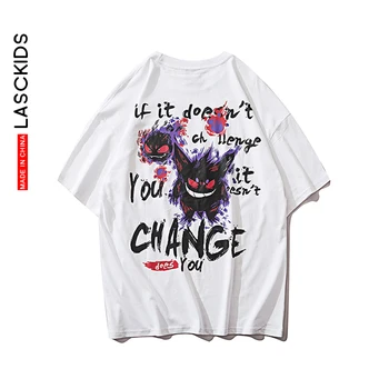 

LASCKIDS Pokemon Anime Tshirt Men Cotton Tee Shirt Hip Hop Harajuku Streetwear Women Men T shirts Casual Summer Tops Male KH2088