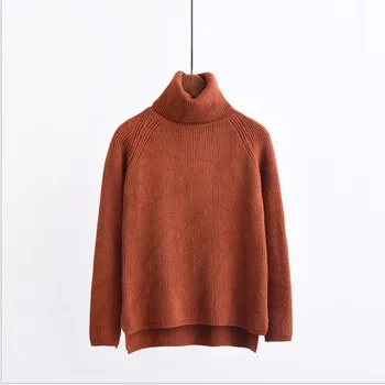 

2019 New Turtleneck Oversize Knitted Sweater Women Vintage Split Side Pullover Tops Casual Loose Solid Sweater