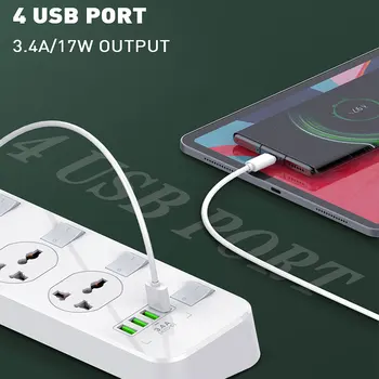 

EU/US/UK Plug Smart Fast Charging Electric Power Strip Switch 4 USB Port Extension Multi-function Power Supply Socket for Phones