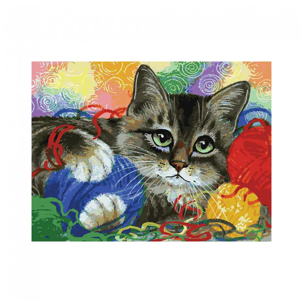 Живопись по номерам Белоснежка. На картоне. "Котик с клубочками"